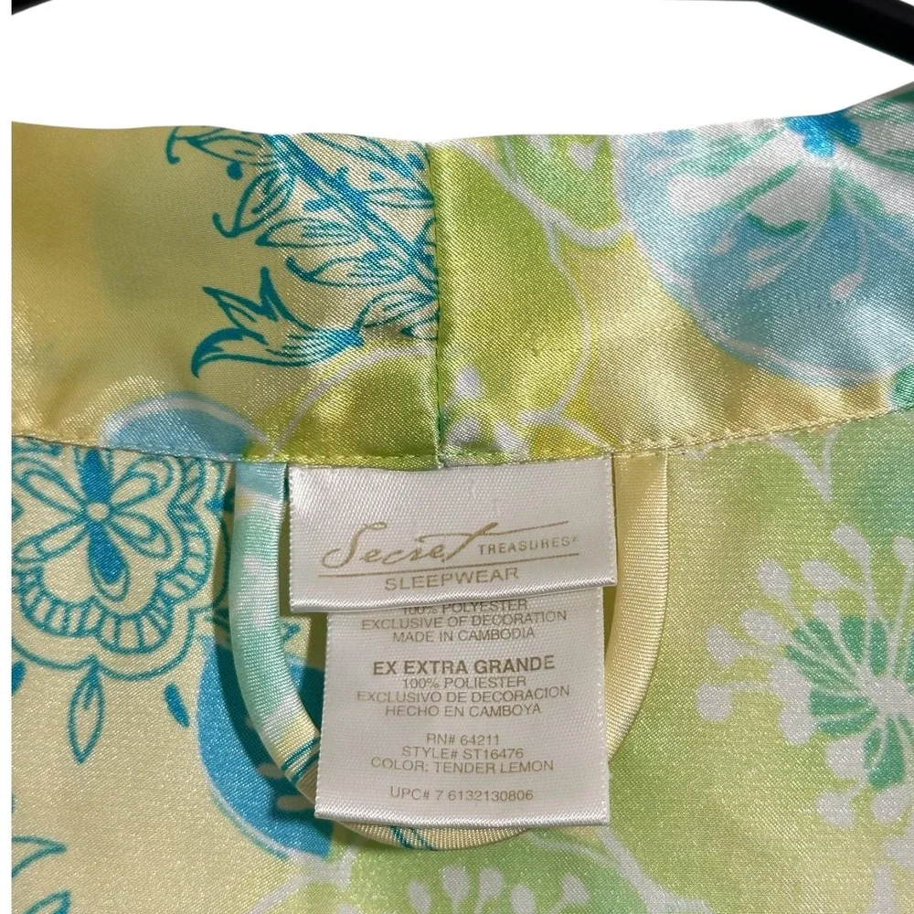 Secret Treasures Kimono Robe Tender Lemon Floral Paisley Lace Trim Satin Size XL